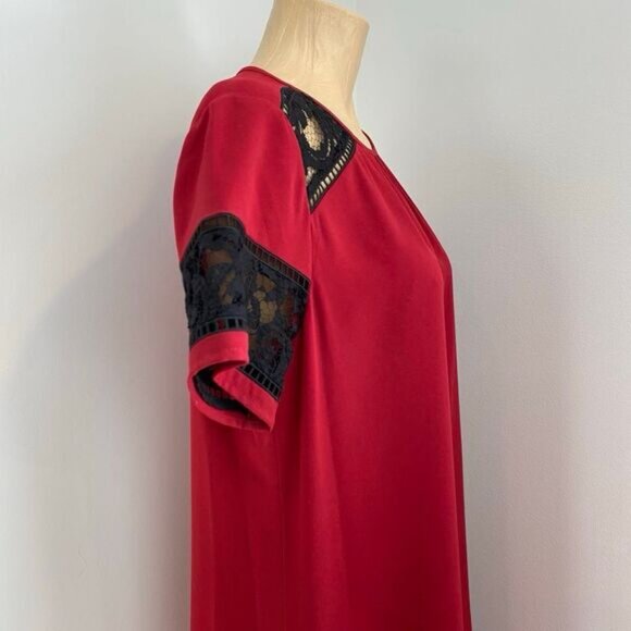 MICHAEL Michael Kors Women's M Red Black Lace Short Sleeve Shift Dress Knee - Picture 3 of 16